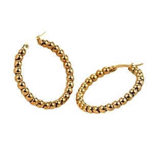 Minimalist 14K gold plated stainless steel C-shaped earrings with 4mm bead design