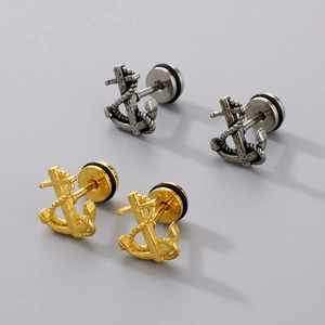 Dettagli di orecchini a perno con ancora vintage in oro e argento con trame di corda
