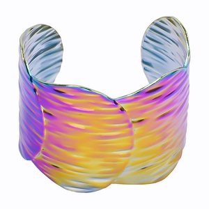 Iridescent 18k gold plated stainless steel cuff bracelet with textured wave pattern