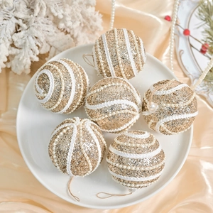 Christmas Ball Ornaments Gold Glitter Sequins Lace Faux Artificial Pearl Xmas Tree Hanging Decor Elegant Festive Holiday Luxury