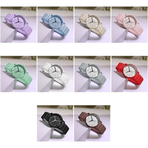 Detailed grid of ten colorful quartz watches featuring wavy texture silicone straps