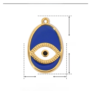 Blue enamel evil eye pendant dimensions 21x13mm in gold stainless steel finish