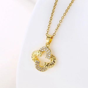 Four Leaf Clover Pendant Necklace Gold Plated Stainless Steel Micro Pave Zircon Elegant Clavicle Chain Jewelry For Women
