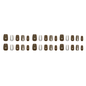 Vintage brown cat eye press-on nails set with glitter mocha and silver gray finish