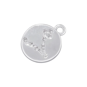 Detailed view of silver copper pendant with zircon constellation star map design