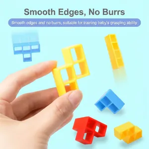 Stacking puzzle blocks balance game for kids with colorful smooth edges pieces