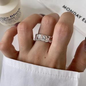 Minimalist S925 sterling silver open ring with unique irregular wrinkled texture on finger