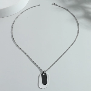 Mens stainless steel double dog tag necklace in silver and black with sleek military chain