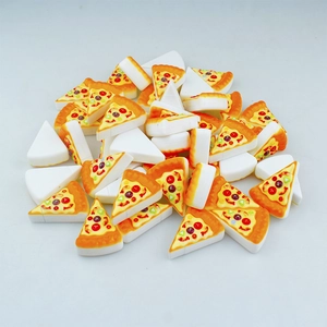 Top view of mini pizza-shaped novelty pens and creative 3D food-themed stationery items