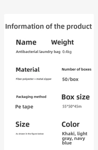 Detailed specifications table for anti-bacterial mesh laundry bags in various colors