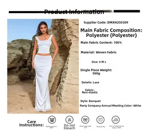 Vue détaillée de l'ensemble deux pièces en dentelle blanche avec haut corset et jupe longue