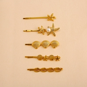Elegant Starfish And Shell Hair Clips Gold Plated Stainless Steel With Faux Artificial Pearl Marine Theme Beach Hairpins For Women