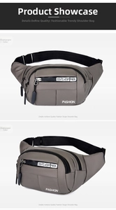 Detailed side view of champagne waterproof fanny pack with adjustable strap and buckles