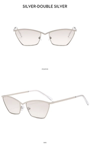 Silver metal cat-eye sunglasses with gradient lenses shown in front and side views