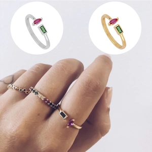 Irregular S925 sterling silver open ring with colorful crystals and gold plated finish