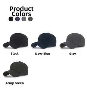 Detail view of four color variations of stretch baseball caps with breathable fabric