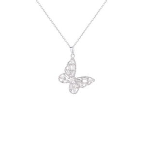 Sparkling butterfly pendant necklace with cubic zirconia on fine silver steel chain