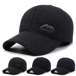 Men Winter Baseball Cap Warm Woolen Fabric Foldable Ear Flaps Windproof Outdoor Sports Adjustable Metal Buckle Mountain