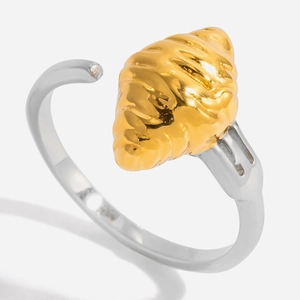 Bague Ouverte Croissant en Acier Inoxydable pour Femme Thème Nourriture Ludique Or Argent Bicolore Bijoux Ajustables