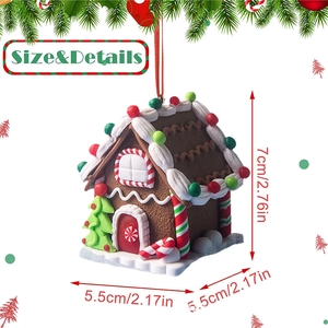 Detailed size specifications for a gingerbread house Christmas ornament with dimensions