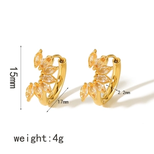 Elegant 18k gold plated stainless steel hoop earrings with marquise cut zircon leaves