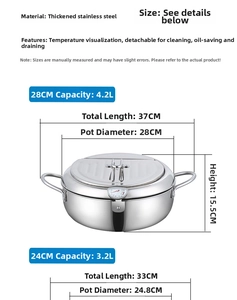 Spécifications détaillées de la friteuse tempura en inox 24cm et 28cm avec thermomètre
