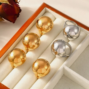 Bagues sphériques vintage françaises en or et argent en acier inoxydable plaqué or 18 carats