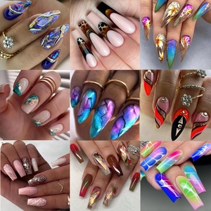 Press On Nails Long Coffin Almond Shape French Design Marble Gradient Gold Foil Butterfly Heart Luxury Elegant Professional Nail Art For Women