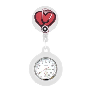 Orologio da infermiera retrattile con cuore rosso stetoscopio e quadrante al quarzo