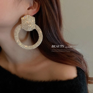 Exaggerated Geometric Round Hoop Earrings With Rhinestones And Silver Earring Post Fashion Jewelry For Women