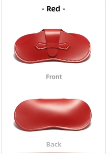 Vue avant et arrière de l'étui à lunettes en cuir rouge avec coutures blanches renforcées