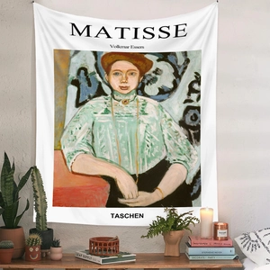 Artistic Matisse wall tapestry with classical painting in a cozy minimalist room setting