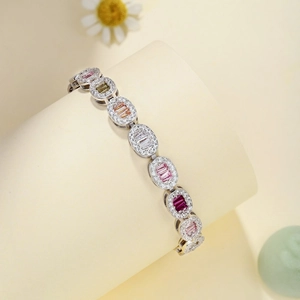 Detail of S925 silver bracelet featuring colorful zircon stones and fine craftsmanship