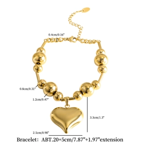 Detailed size specifications for the 18k gold plated heart bead bracelet set