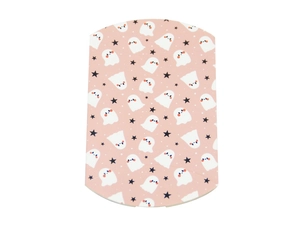 Pink pillow box for Halloween candy with ghost and star patterns on white background