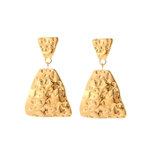 Minimalist gold geometric wrinkled earrings in titanium steel with hammered metal texture