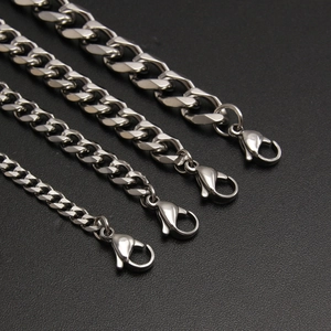Mens stainless steel silver cuban curb chain bracelets in four various widths