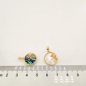 18K gold plated sun pendant with natural abalone shell and white mop 1.8cm charms