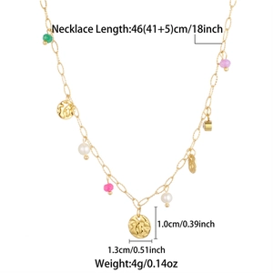 18k vergoldete Edelstahlkette mit Natursteinen und Perlenanhänger im Boho-Stil Design