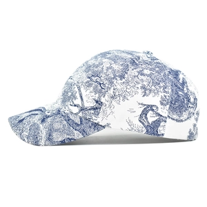 Blue and white tie-dye baseball cap with classic forest pattern and curved brim