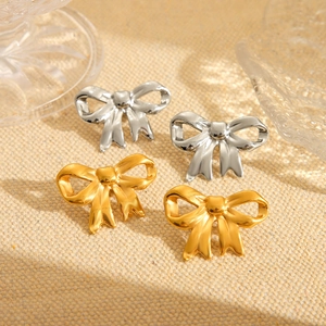 Elegant 18K gold and silver bow stud earrings made of high-quality stainless steel