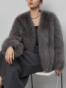 Manteau En Fausse Fourrure Pour Femme Chic Moelleux Col En V Veste Courte Élégante Chaude Manches Longues