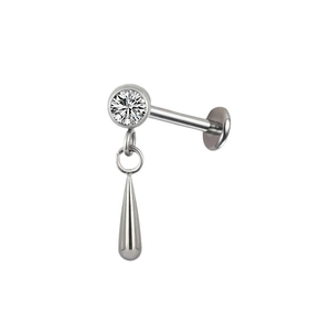 Titanium G23 labret stud featuring a round zircon and elegant silver waterdrop pendant