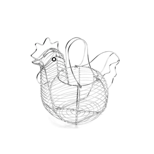 Silver hen-shaped woven iron wire fruit basket for kitchen egg storage and home decor