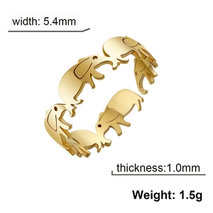 Golden stainless steel elephant pattern ring with 5.4mm width and 1.5g weight detail