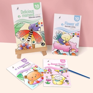 Portable Watercolor Painting Book Kids DIY Drawing Pocket Coloring Toy Built In Pigment Brush Cartoon Themes