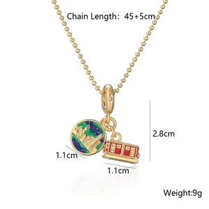 Detailed size specifications for gold plated plane and bus pendant necklace set