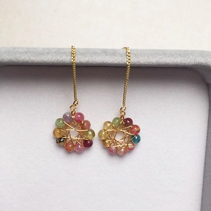 Tourmaline candy colored beaded hoop earrings with 14K gold filled wire drop hooks