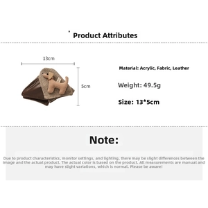 Detail showing acrylic hair claw clip dimensions 13x5cm and brown plaid puppy design