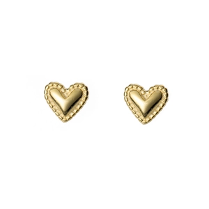 Minimalist S925 sterling silver heart stud earrings with beaded gold textured edges